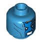Minifig Head Nebula, Dual Sided, Blue Face, Mechanical Left Eye, Angry Expression and Silver Stripes on Back Print [Hollow Stud]