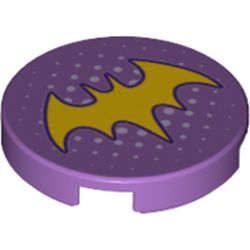 Tile Round 2 x 2 with Bottom Stud Holder with Yellow Bat Symbol and Small White Dots Print