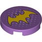Tile Round 2 x 2 with Bottom Stud Holder with Yellow Bat Symbol and Small White Dots Print