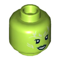 Minifig Head Gamora, Silver Tattoos, Dark Green Lips, Open Mouth Smile / Angry Print