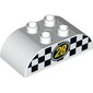 Duplo Brick 2 x 4 Curved Top with Yellow '28' with Black and White Checkered Print
