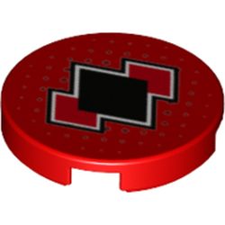 Tile Round 2 x 2 with Bottom Stud Holder with Black and Red Diamonds Print