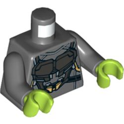 Torso Armor, Black Chest Plate Print (Gamora), Dark Bluish Gray Arms, Lime Hands