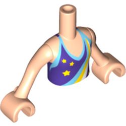 Minidoll Torso Girl with Dark Purple Halter Top with Stars and Dark Azure, Yellow and White Rainbow Print, Light Nougat Arms with Hands