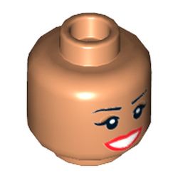 Minifig Head Mayor McCaskill, Thin Eyebrows, Brown Eye Shadow, Red Lips, Beauty Mark, Smile / Scared Print