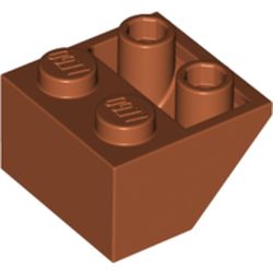 LEGO part 3660 Slope Inverted 45° 2 x 2 [Ovoid Bottom Pin, Bar-sized Stud Holes] in Dark Orange