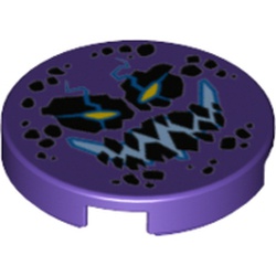 Tile Round 2 x 2 with Bottom Stud Holder with Black Rock Teeth and Spots, Narrowed Yellow Eyes, Blue Electrified Evil Smile (Bouldron) Print