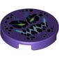 Tile Round 2 x 2 with Bottom Stud Holder with Black Rock Teeth and Spots, Narrowed Yellow Eyes, Blue Electrified Evil Smile (Bouldron) Print