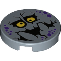 Tile Round 2 x 2 with Bottom Stud Holder with Purple Rock Spots, Yellow Eyes with Pupils, Black Mouth, Big Blocky Teeth (Bouldron) Print