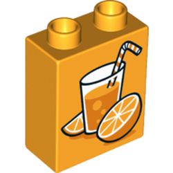 Duplo Brick 1 x 2 x 2 with Bottom Tube - Lemonade and Orange Print