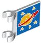 Flag 2 x 2 Square [Thick Clips] with Drawn Classic Space Logo and 5 Bright Light Orange Stars on Blue Background