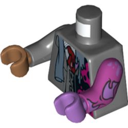 Torso, Odd Arms and Hands, Suit Jacket, Red Tie, Black and Magenta Left Side Print, Left Magenta Arm with Tears and Medium Lavender Hand, Right Dark Bluish Gray Arm and Medium Nougat Hand