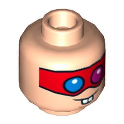 Minifig Head Polka-Dot Man, Dual Sided, Red Eyemask with Blue and Red Eyes, Buck Teeth, Neutral / Scared Print [Hollow Stud]