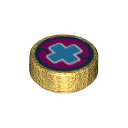 Tile Round 1 x 1 with Blue Cross Print