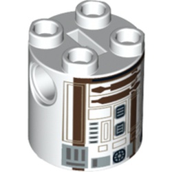 Brick Round 2 x 2 x 2 Robot Body, Axle Holder '+' Orientation with Dark Brown and Dark Orange Astromech Droid Print (R3-M2)