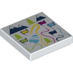 Tile 2 x 2 with Map of Ski Resort with Flags, Trees and Mountains Print