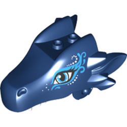 Creature Body Part, Dragon Head Upper Jaw with 2 Studs on Top and Medium Blue Eyes and Blue Swirls Print (Sapphire)