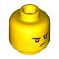 Minifig Head Jay, Reddish Brown Eyebrows and Freckles, Lopsided Grin / Frown Print