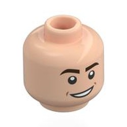 Minifig Head, Dark Brown Eyebrows, Open Mouth Smile / Raised Eyebrows, Open Mouth Print