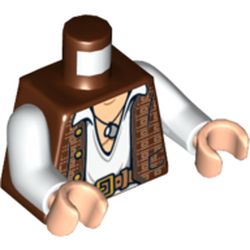 Torso Vest with Gold Design with White Open Shirt, Belt and Pendant Print, White Arms, Light Nougat Hands