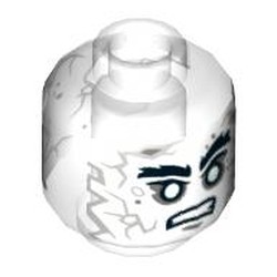Minifig Head Captain Salazar, White Face with Gray Cracks and Spots, Bushy Black Eyebrows, White Eyes, Bared Teeth Print [Hollow Stud]