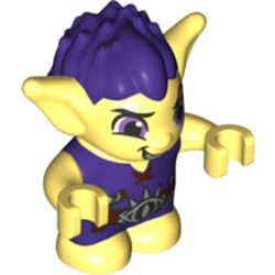 Goblin - Dark Purple Hair and Tunic - Brown Belt with Slingshot and Flask (Rimlin with Tilted Open Mouth) Print