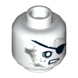 Minifig Head Lieutenant Lesaro, Gray Cracks and Spots, Black Eyepatch, White Eyes, Crooked Scowl Print [Hollow Stud]
