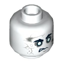 Minifig Head Officer Santos, Gray Cracks and Spots, Bushy Eyebrows, White Eyes, Crooked Frown Print [Hollow Stud]