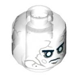 Minifig Head Officer Magda, White Face with Gray Cracks and Spots, Thin Black Eyebrows, White Eyes, Thin Frown Print [Hollow Stud]