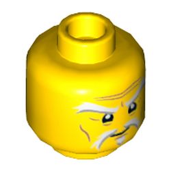 Minifig Head Sensei Wu (Master), White and Gray Stern Eyebrows and Goatee, Medium Nougat Wrinkles, Concerned Expression Print [Hollow Stud]