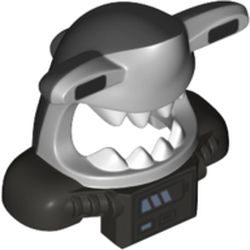 Mask Shark Head with Dark Bluish Gray Back, Extended Eyes, White Teeth, Pearl Titanium Shoulder Pads, and Front Battery Panel Print