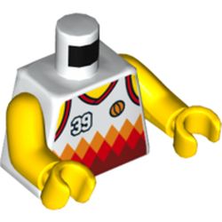 Torso Sports Shirt with '39', Orange Basketball and Orange and Red Diamonds Print, Yellow Arms and Hands