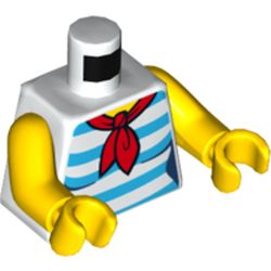 Torso Shirt with Red Scarf and 5 Dark Azure Stripes Print, Yellow Arms and Hands