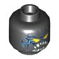 Minifig Head General Garg, Yellow Triangular Eyes, Blue Lightning on Front and Back, Pointed White Teeth Print [Hollow Stud]