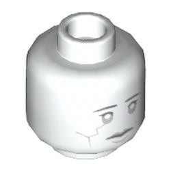 Minifig Head Stone Statue, Dual Sided, Light Bluish Gray Crack in Right Cheek, Neutral / Angry with Yellow Electricity in Eyes Print [Hollow Stud]