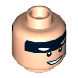 Minifig Head Batman, Black Stripe on Forehead, Squinted Eyes, Neutral / Grin Print