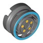 Wheel 11mm D. x 6mm with 7 Slanted Spokes with Blue Rim Edge and Yellow Bolts Print