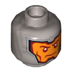 Minifig Head Royal Guard / Soldier, Dual Sided, Balaclava, Orange Face, Dark Red Eyebrows and Cheek Lines, Firm / Gritted Teeth Print [Hollow Stud]