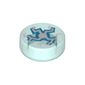 Tile Round 1 x 1 with Cracked Blue and White Lightning Burst from Center Print