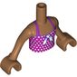 Minidoll Torso Girl with Magenta Top with White Polka Dots and Bow Print - Medium Nougat Arms with Hand