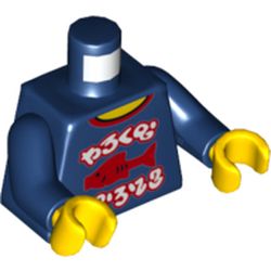Torso Sweater with Fish and Ninjago Language Print, Dark Blue Arms, Yellow Hands