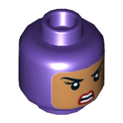 Minifig Head Batgirl, Dual Sided Balaclava with Medium Nougat Face, Beauty Mark, Winking Smile with Teeth / Angry Print [Hollow Stud]