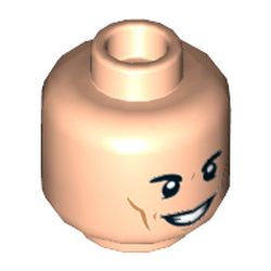 Minifig Head Loki, Dual Sided, Eyebrows, Dark Orange Cheek Lines, Smiling / Worried with Sweat Drops Print [Hollow Stud]