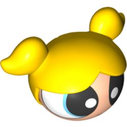 Minifig Head Special, Powerpuff Girl with Blue Eyes and Long Hair in Pigtails (Bubbles)