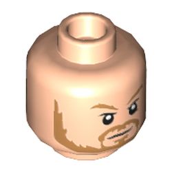 Minifig Head Thor, Dual Sided, Dark Orange Eyebrows and Beard, Neutral / Angry with Lighting Eyes Print [Hollow Stud]