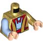 Torso, Odd Arms, Robe with Red Trim, Open over Bright Light Blue Tunic Print, Left Pearl Gold Arm, Right Bright Light Blue Arm, Light Nougat Hands