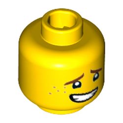 Minifig Head Jay Walker, Dark Brown Eyebrows, Dark Orange Freckles, Open Mouth Crooked Smile Print [Hollow Stud]