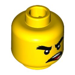Minifig Head Cole, Bushy Scowling Eyebrows, Crooked Open Mouth with Teeth and Red Tongue Print [Hollow Stud]