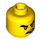 Minifig Head Cole, Bushy Scowling Eyebrows, Crooked Open Mouth with Teeth and Red Tongue Print [Hollow Stud]