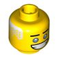 Minifig Head Zane, Straight Eyebrows, Dark Azure Eyes with Gray Outline, Wide Open Mouth Grin, White Hair on Sides and Back Print [Hollow Stud]